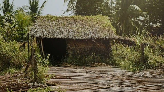 A hut with a straw roof in Jamaica